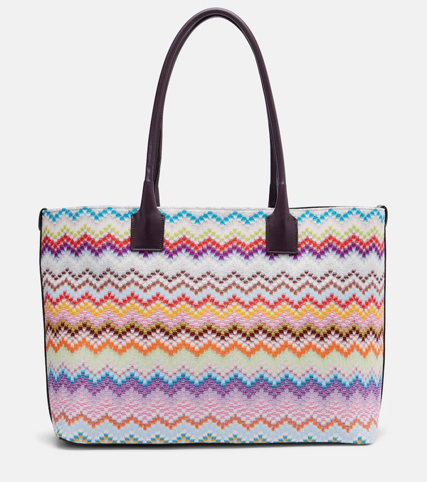  Missoni Missoni Zigzag Leather-trimmed Lamã© Tote Bag 