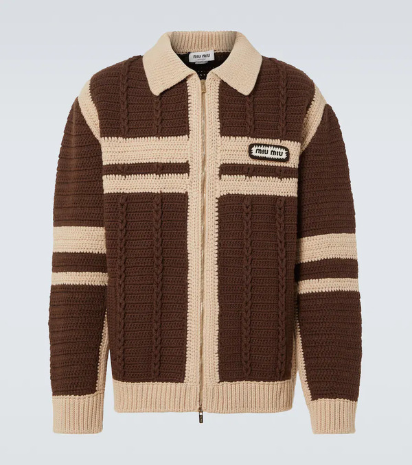  Miu Miu Miu Miu Cable-knit Cashmere Zip-up Sweater 