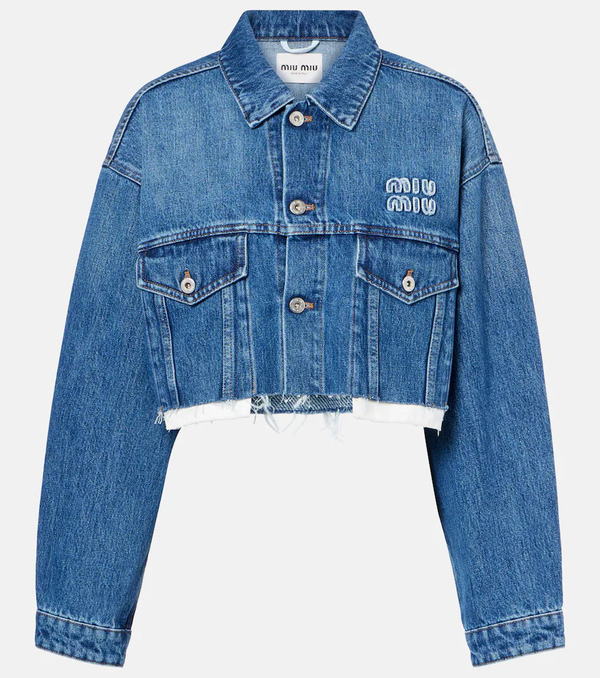  Miu Miu Miu Miu Cropped Logo Denim Jacket 