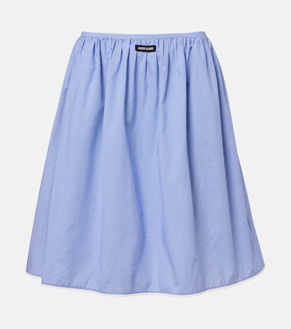  Miu Miu Miu Miu Gingham Lace-trimmed Cotton Midi Skirt 
