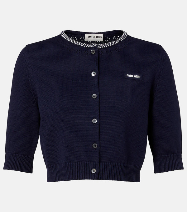  Miu Miu Miu Miu Logo Cropped Cotton Cardigan 