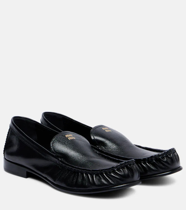  Miu Miu Miu Miu Logo Leather Loafers 