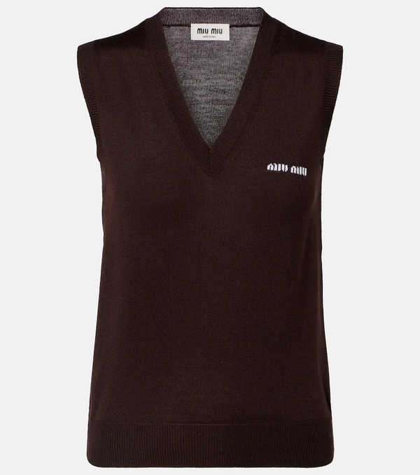  Miu Miu Miu Miu Logo Virgin Wool Sweater Vest 