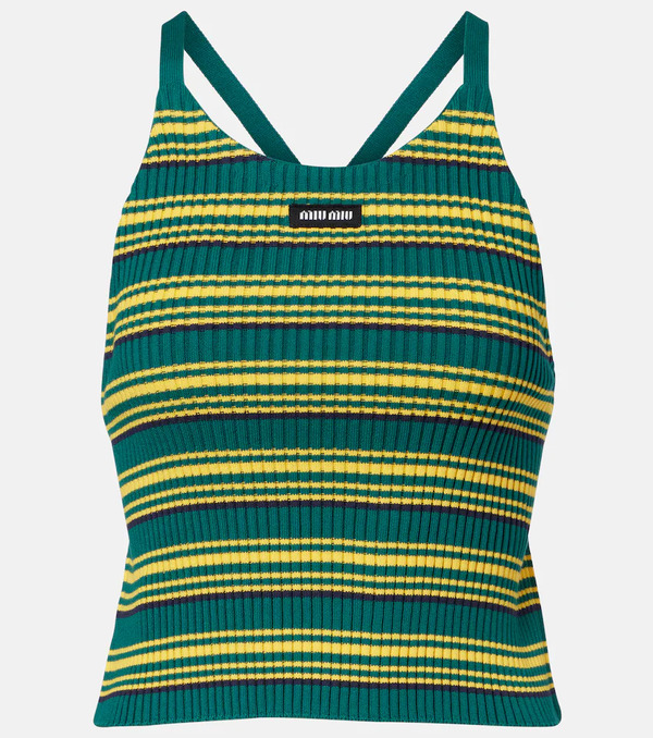  Miu Miu Miu Miu Ribbed-knit Striped Cotton-blend Top 
