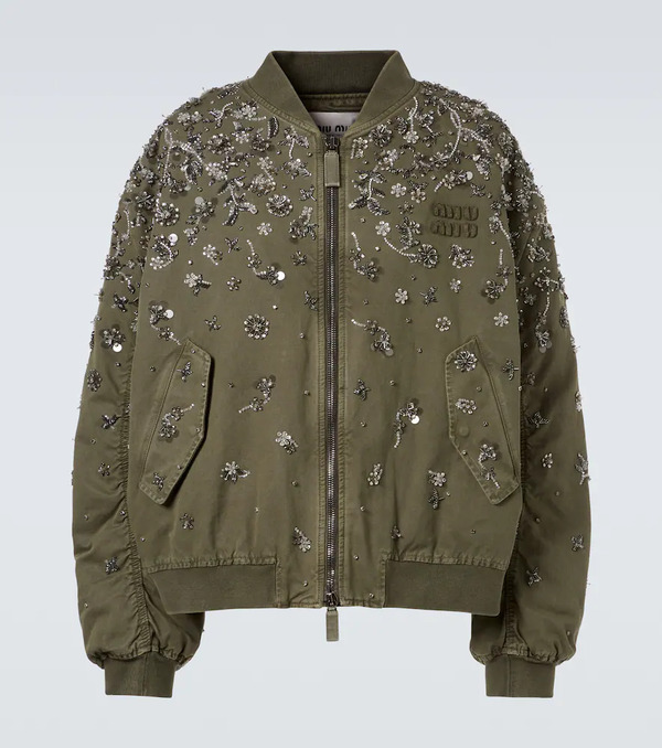  Miu Miu Miu Miu Sequined Cotton Gabardine Bomber Jacket 
