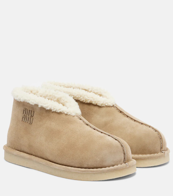  Miu Miu Miu Miu Shearling-lined Suede Ankle Boots 