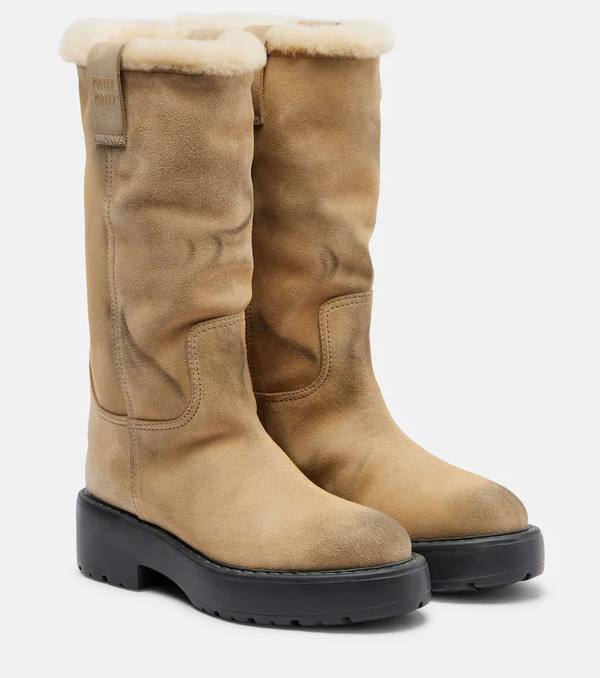  Miu Miu Miu Miu Shearling-lined Suede Knee-high Boots 