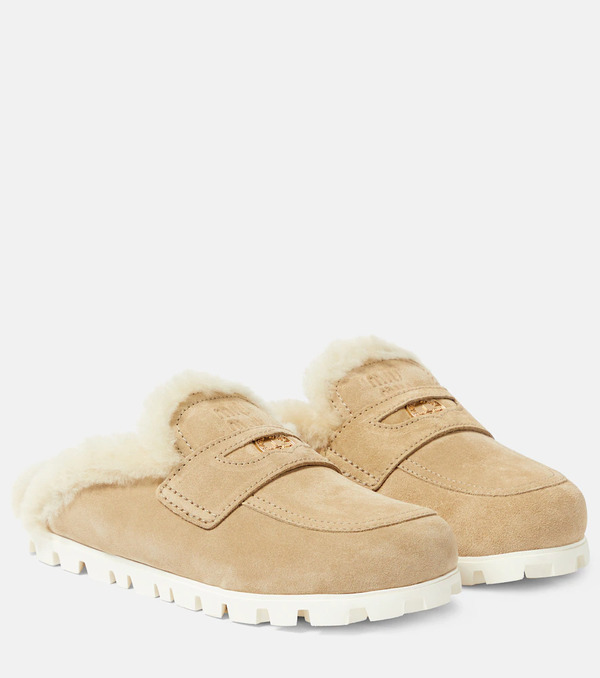  Miu Miu Miu Miu Shearling-lined Suede Slippers 