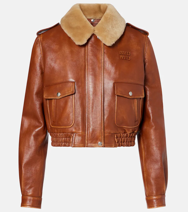  Miu Miu Miu Miu Shearling-trimmed Leather Jacket 