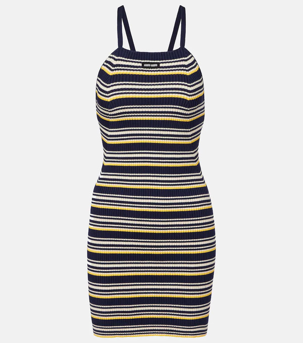  Miu Miu Miu Miu Striped Cotton-blend Minidress 