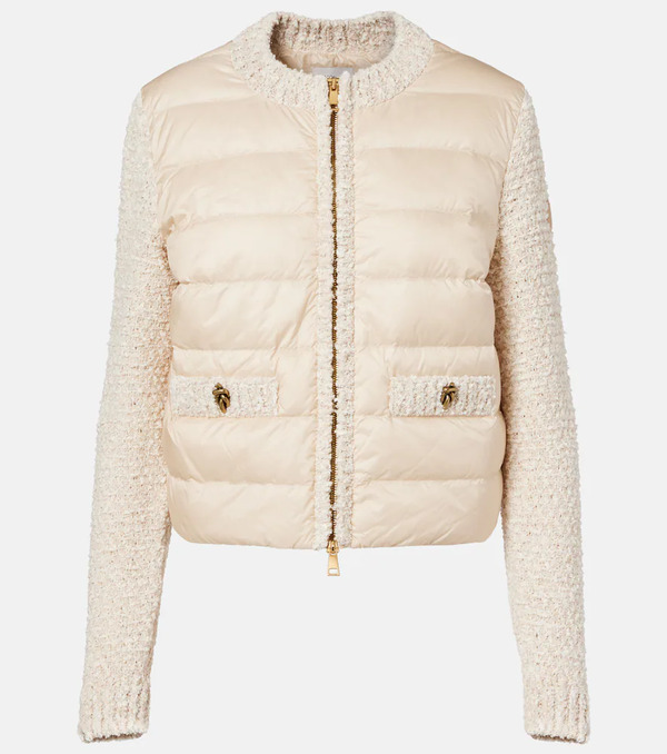  Moncler Moncler Down-paneled Bouclã©-trimmed Zip-up Cardigan 