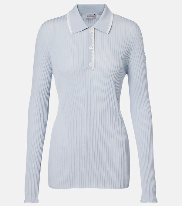  Moncler Moncler Ribbed-knit Virgin Wool Polo Sweater 