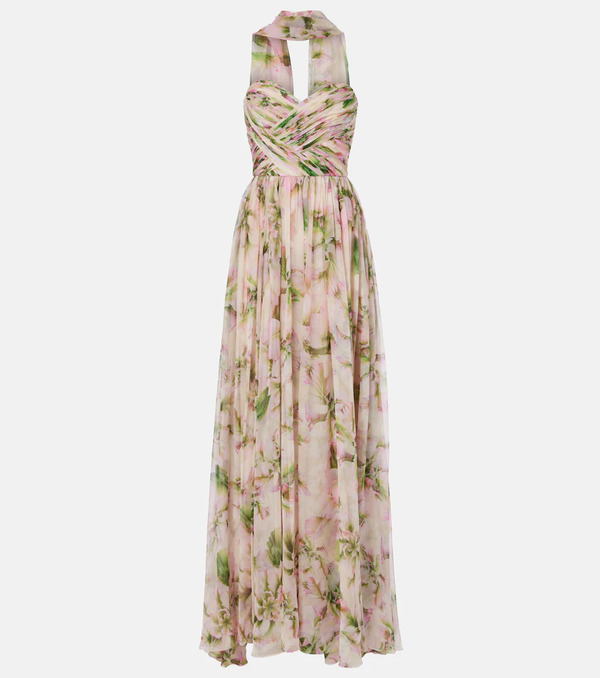  Monique Lhuillier Monique Lhuillier Floral Silk Chiffon Gown 