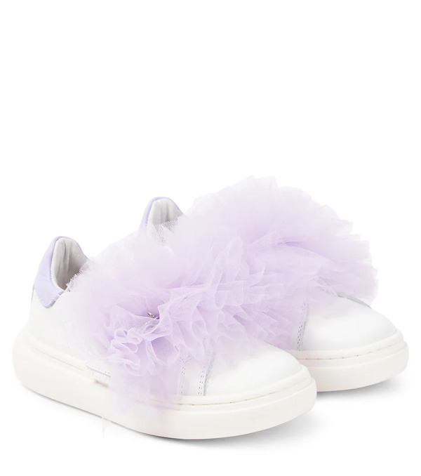 Monnalisa Monnalisa Appliquã© Leather And Tulle Sneakers 