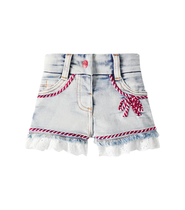  Monnalisa Monnalisa Baby Ruffled Lace-trimmed Denim Shorts 