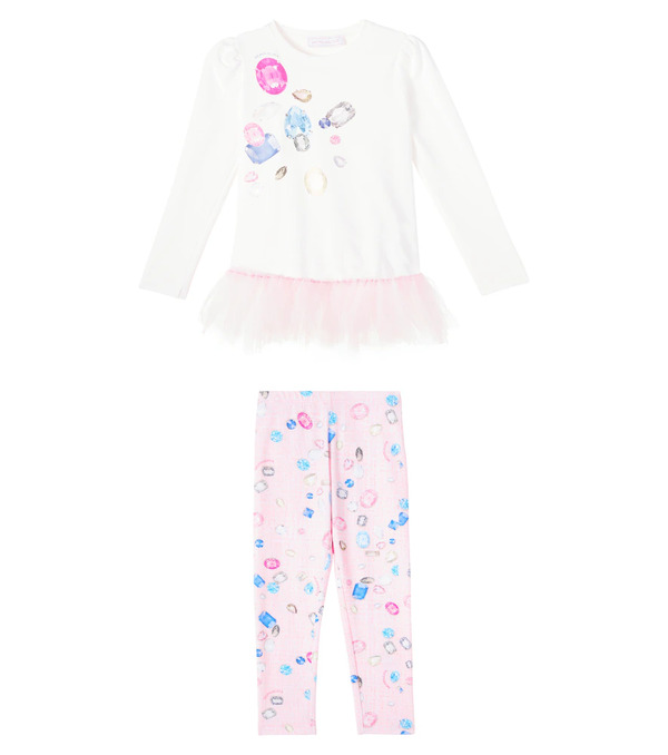  Monnalisa Monnalisa Cotton-blend Top And Leggings Set 
