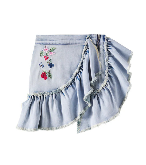  Monnalisa Monnalisa Distressed Patch-appliquã© Ruffled Denim Skirt 