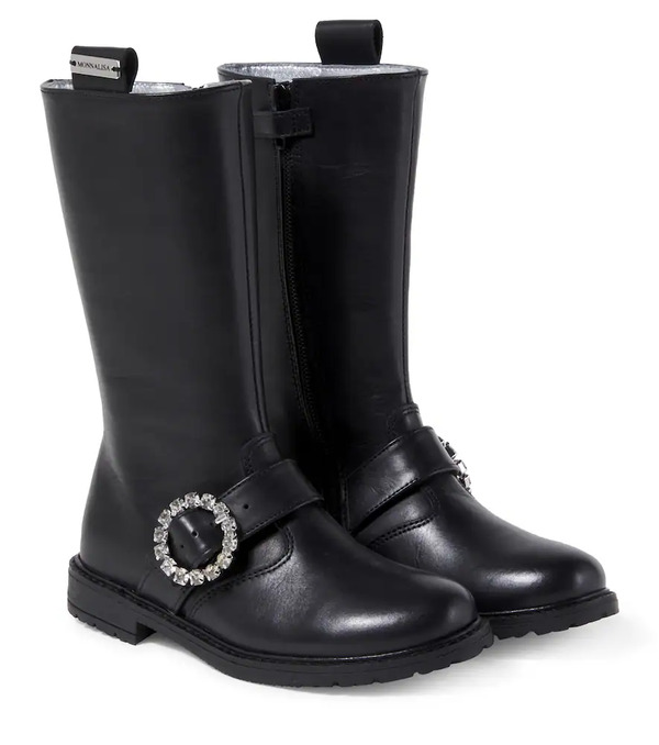  Monnalisa Monnalisa Embellished Leather Knee-high Boots 