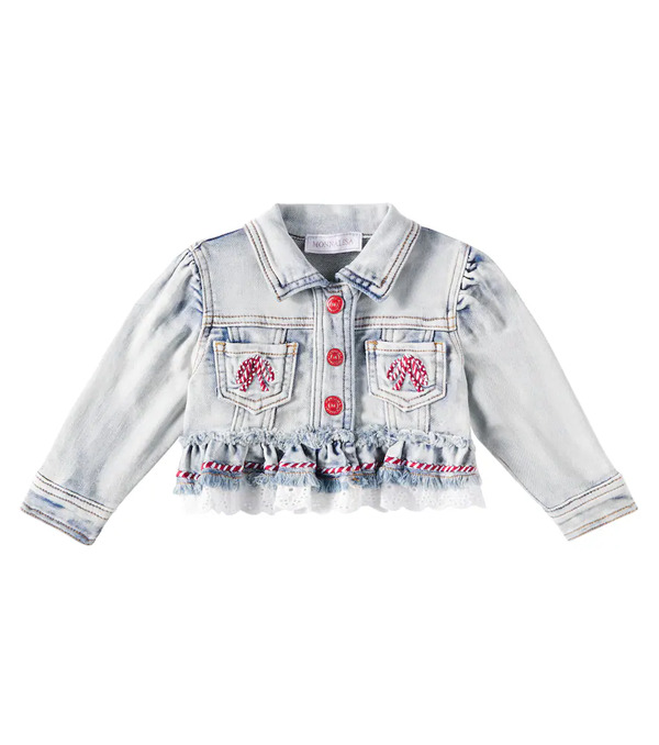  Monnalisa Monnalisa Embroidered Ruffled Denim Jacket 