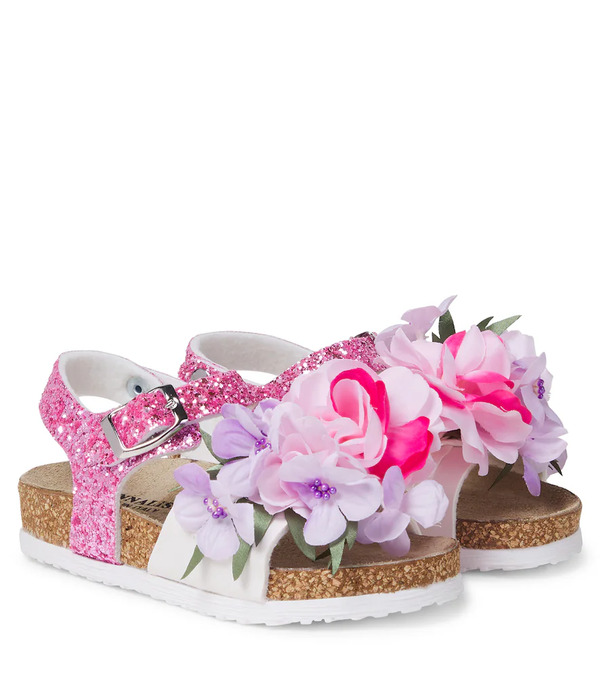  Monnalisa Monnalisa Floral-appliquã© Glitter Sandals 