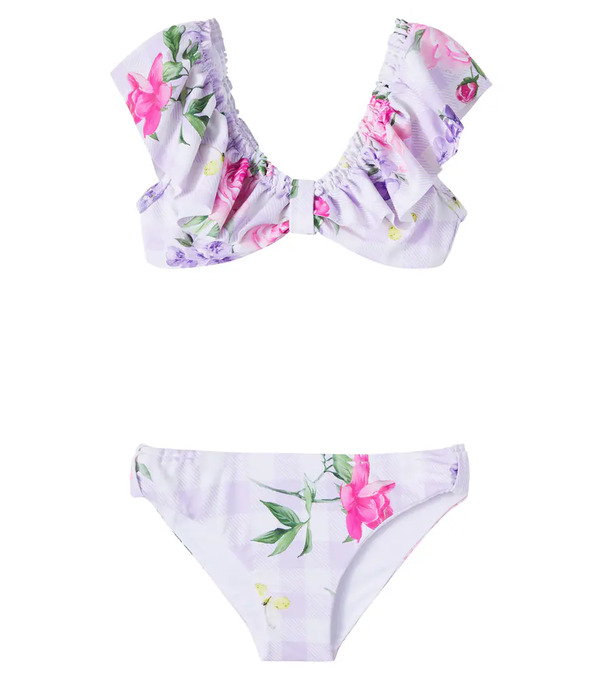  Monnalisa Monnalisa Floral Gingham Ruffled Bikini 
