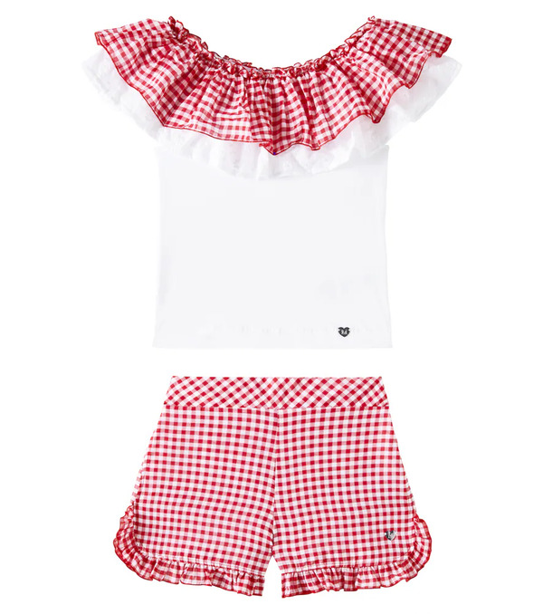  Monnalisa Monnalisa Gingham Cotton-blend Top And Shorts 