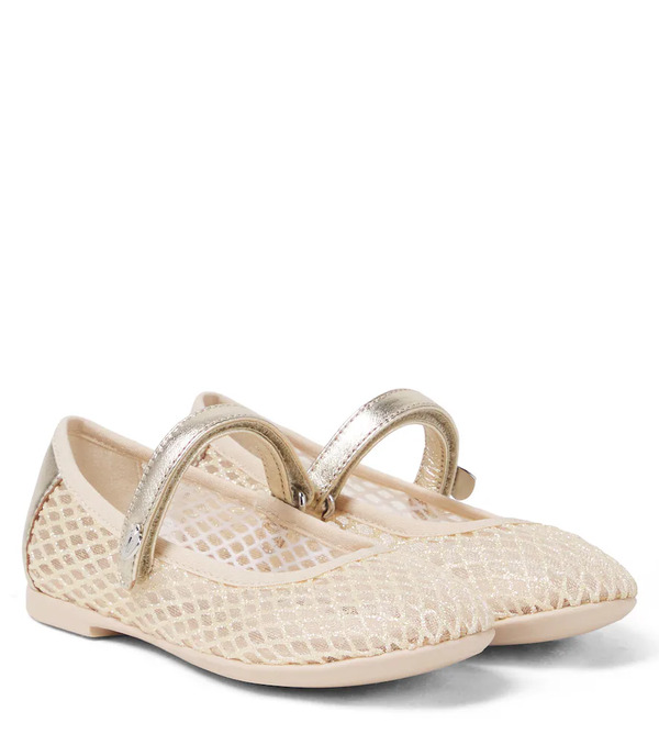  Monnalisa Monnalisa Glitter Fishnet Mary Jane Flats 