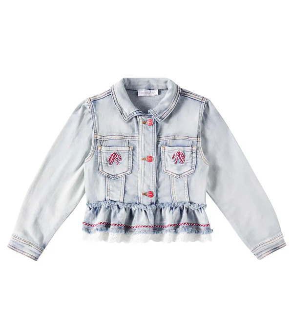  Monnalisa Monnalisa Ruffled Lace-trimmed Denim Jacket 