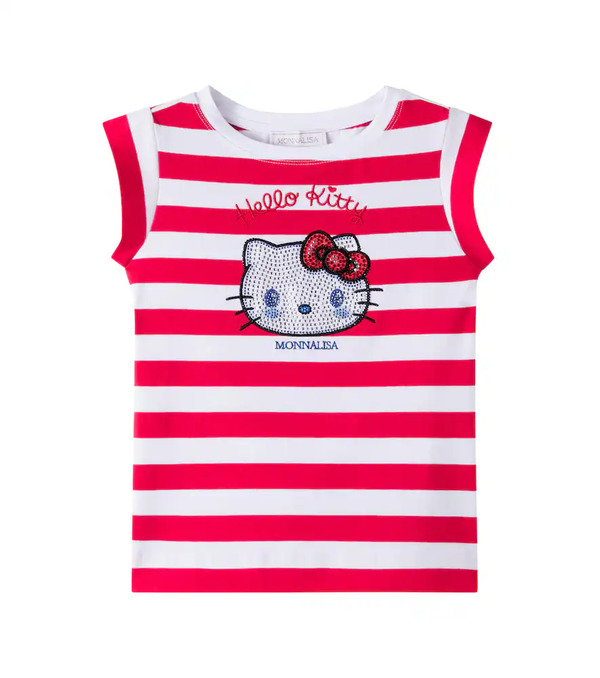  Monnalisa Monnalisa X Hello Kitty Striped Cotton-blend T-shirt 