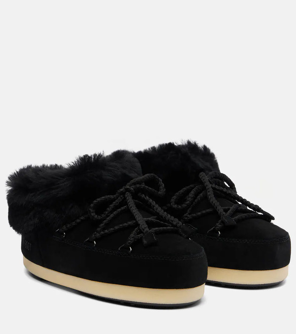  Moon Boot Moon Boot Evx Shearling-trimmed Suede Mules 