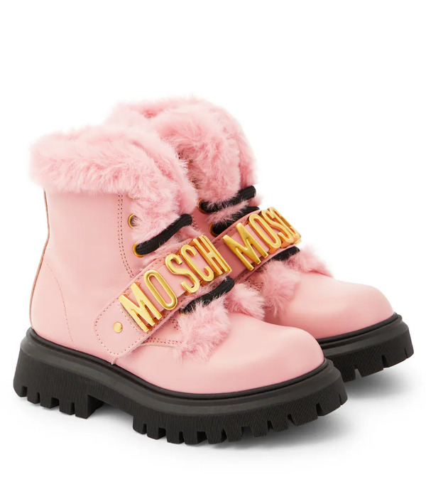  Moschino Kids Moschino Kids Logo Leather Boots 