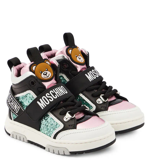  Moschino Kids Moschino Kids Logo Leather High-top Sneakers 