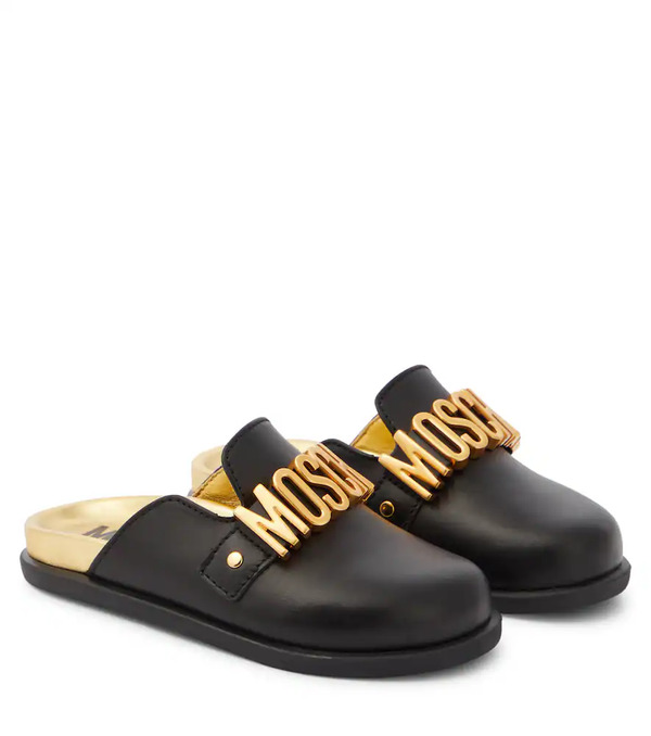  Moschino Kids Moschino Kids Logo Leather Mules 