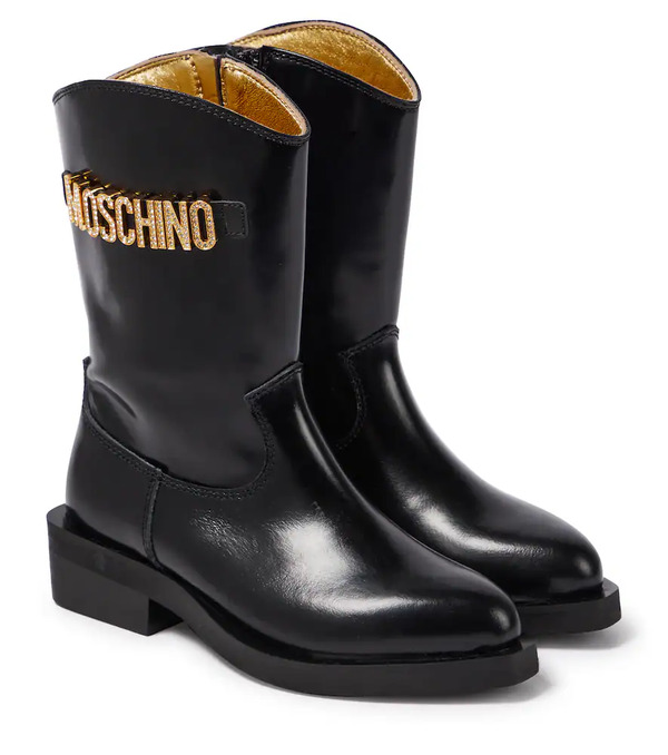  Moschino Kids Moschino Kids Logo Patent Leather Cowboy Boots 