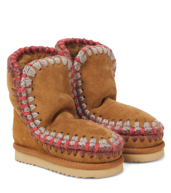 Mou Kids Mou Kids Embroidered Shearling-lined Suede Boots 