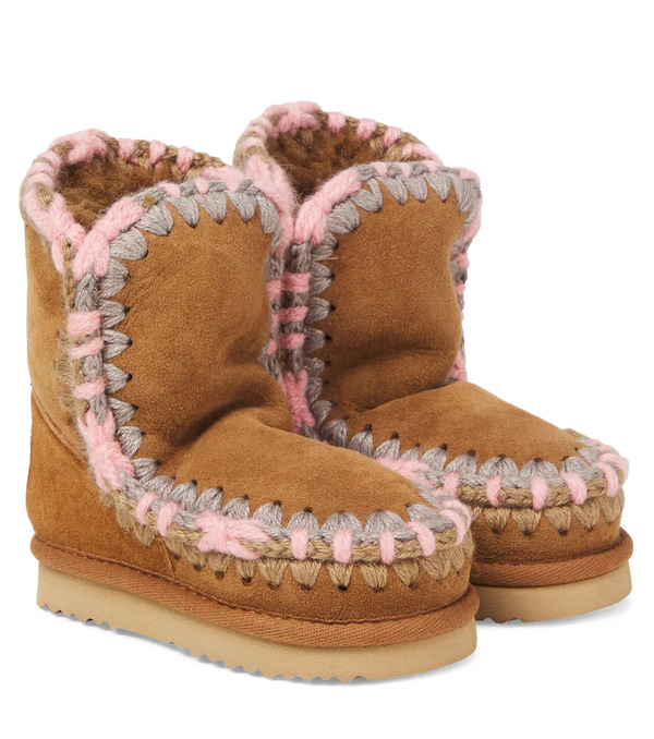 Mou Kids Mou Kids Embroidered Shearling-lined Suede Boots 