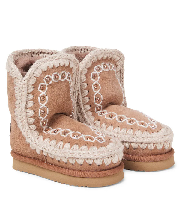  Mou Kids Mou Kids Embroidered Shearling-lined Suede Boots 