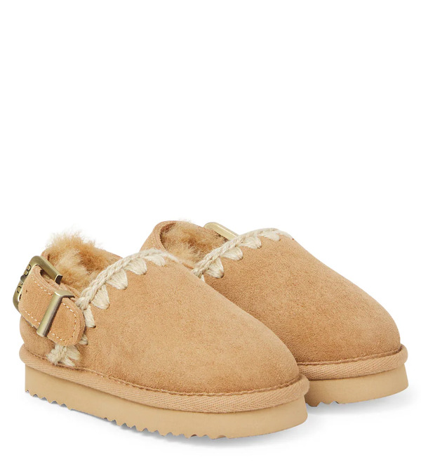  Mou Kids Mou Kids Embroidered Shearling-lined Suede Clogs 
