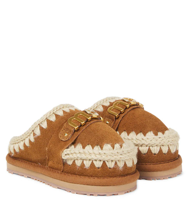  Mou Kids Mou Kids Logo Shearling-lined Suede Slippers 