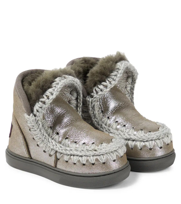  Mou Kids Mou Kids Shearling-lined Glitter Leather Ankle Boots 