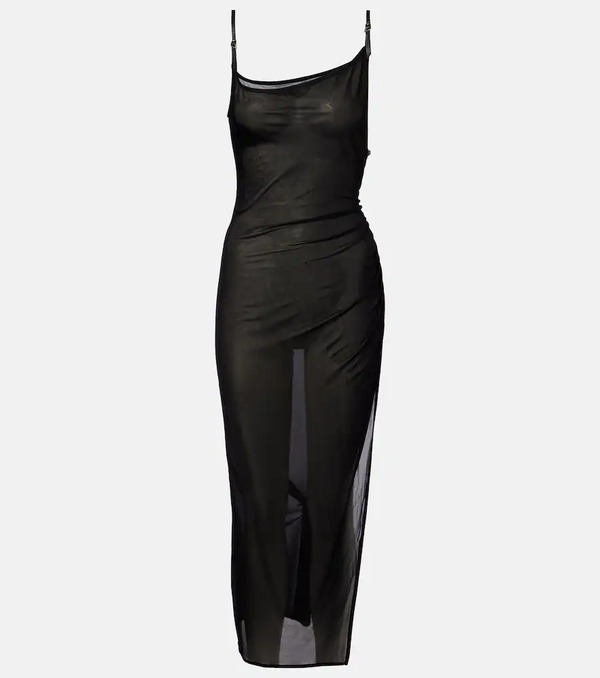  Mugler Mugler Asymmetrical Sheer Midi Dress 