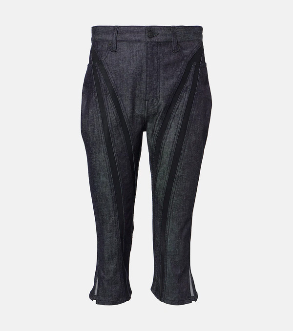  Mugler Mugler Mesh-trimmed Denim Capri Pants 