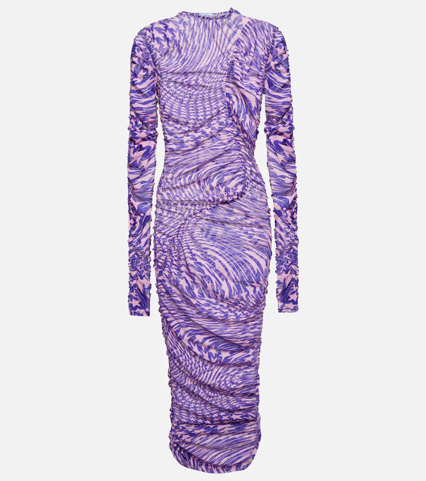  Mugler Mugler Ruched Mesh Midi Dress 
