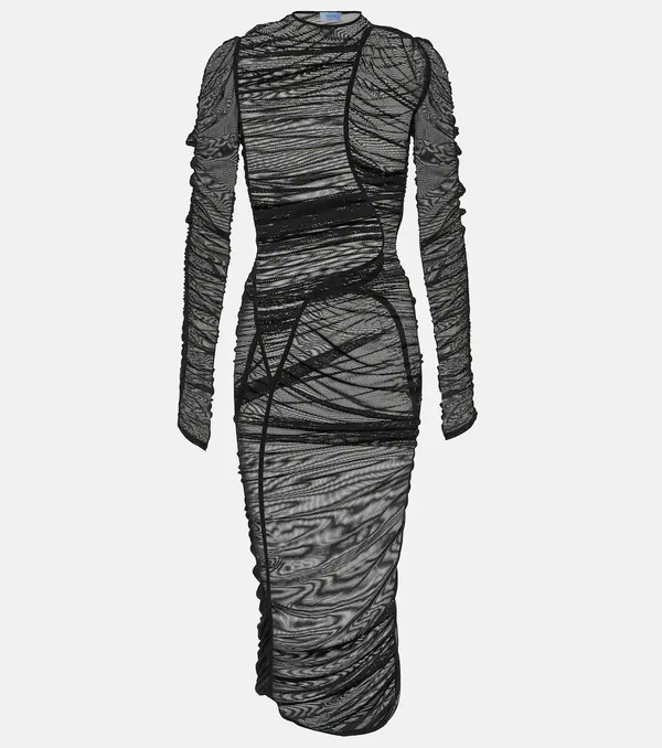  Mugler Mugler Ruched Mesh Midi Dress 