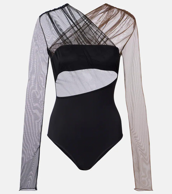  Nensi Dojaka Nensi Dojaka Cutout Ruched Sheer Bodysuit 