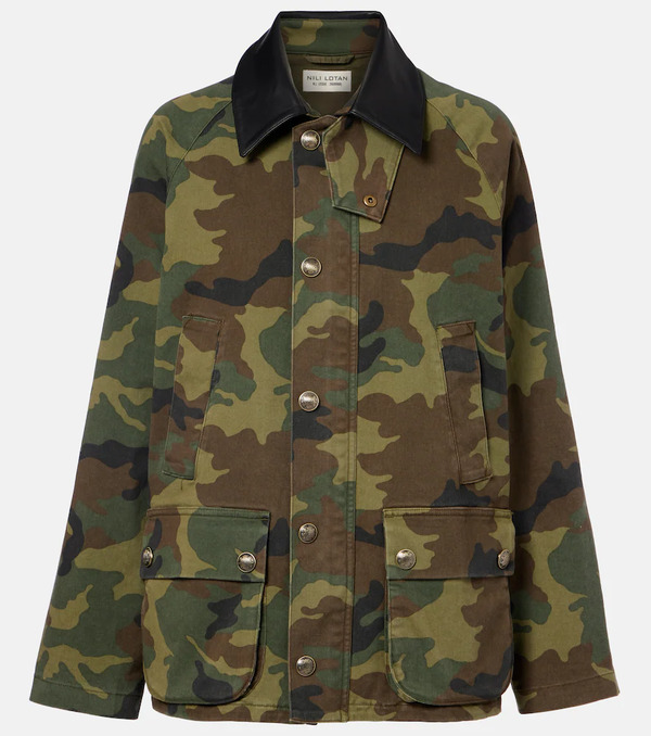  Nili Lotan Nili Lotan Andrew Camouflage Leather-trimmed Cotton Jacket 