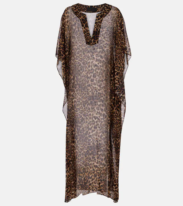  Nili Lotan Nili Lotan Erica Leopard-print Semi-sheer Silk Kaftan 