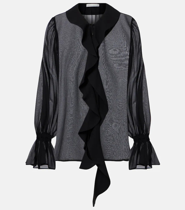  Nina Ricci Nina Ricci Ruffled Sheer Silk Blouse 