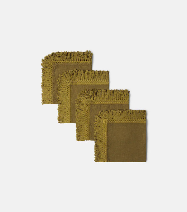  Once Milano Once Milano Set Of 4 Fringed Linen Napkins 