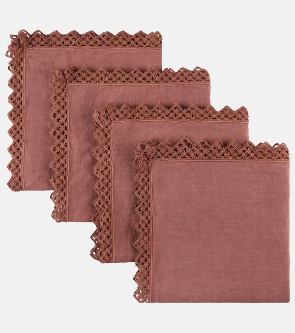  Once Milano Once Milano Set Of 4 Macramã© Linen Napkins 